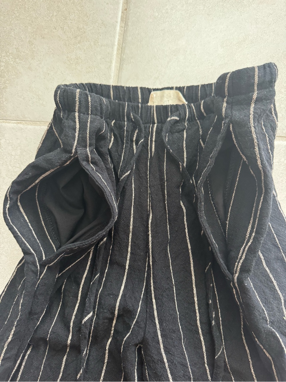 Women's Black Pinstripes Cotton/Linen Blend Pants S/M - Picture 6 of 9